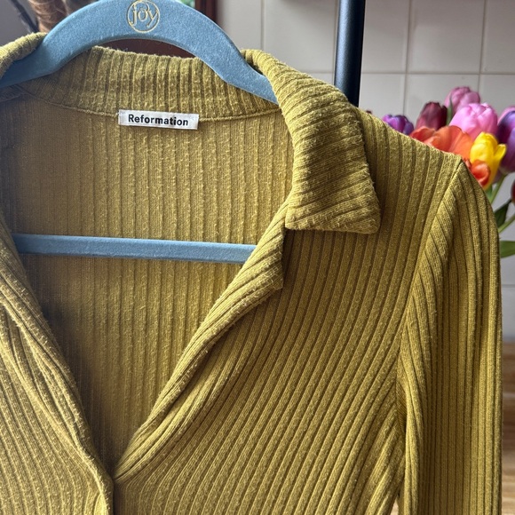 Reformation Chartreuse Ribbed Button-Up Top - Picture 2 of 5